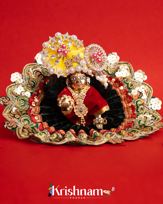 Velvet Green Dress with Gota Patti Border Laddu Gopal (Pagdi Not Included)