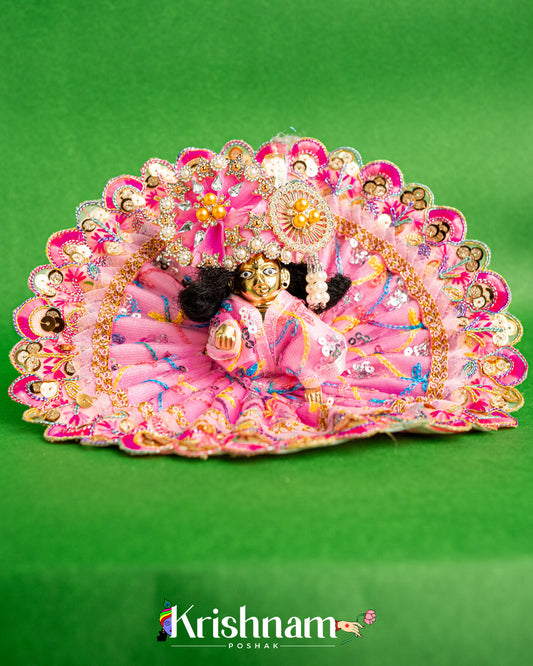 Net Pink Dress With Thread work For Laddu Gopal (Without Pagdi )