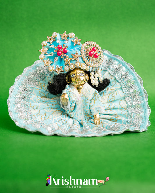 Cotton Sky Blue Dress With Silver Work For Laddu Gopal (Without Pagdi )