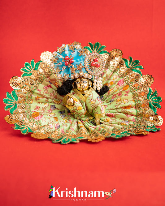 Green Floral Dress For Laddu Gopal (Without Pagdi )