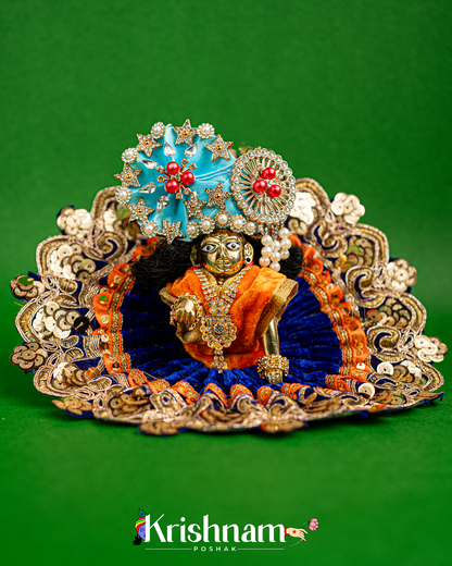 Velvet Blue Dress with Gota Border Laddu Gopal (Pagdi Not Included)