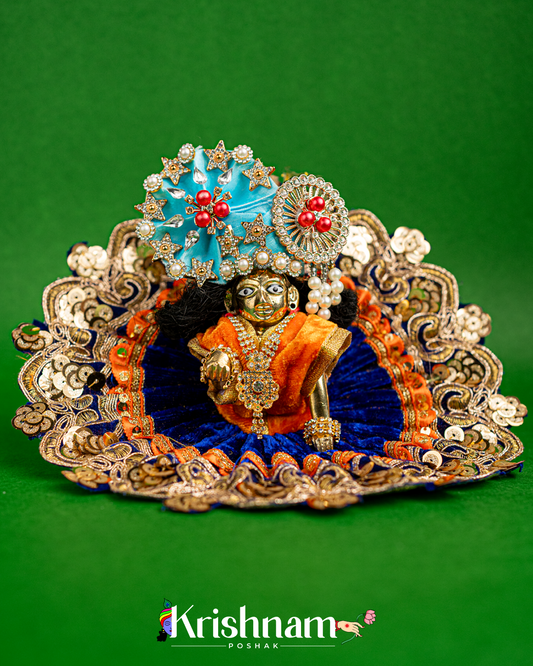 Velvet Blue Dress with Gota Border Laddu Gopal (Pagdi Not Included)