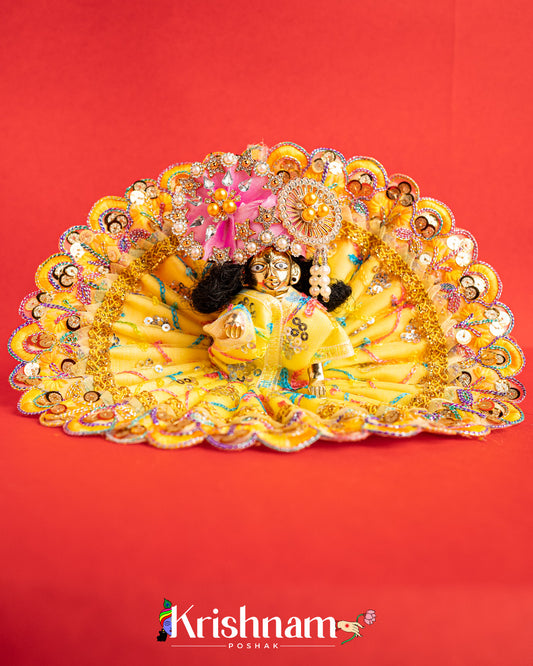 Net Yellow Dress With Thread work For Laddu Gopal (Without Pagdi )