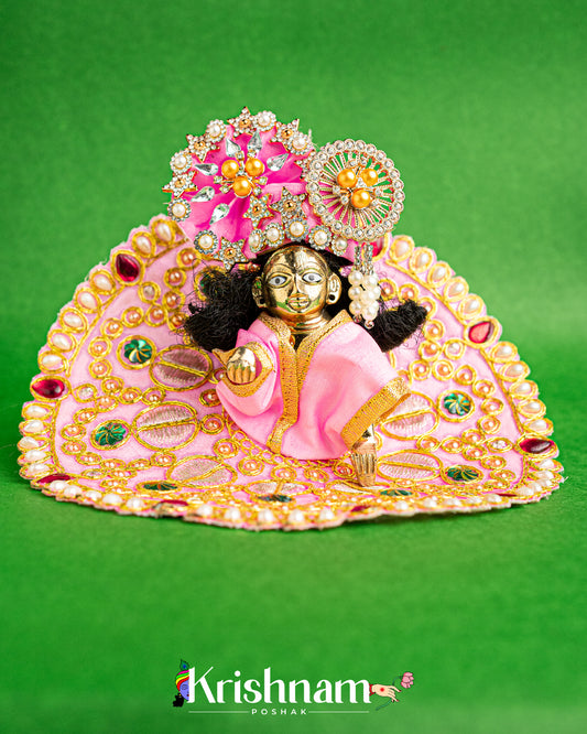 Baby Pink Dress With Golden Work For Laddu Gopal (without Pagdi )