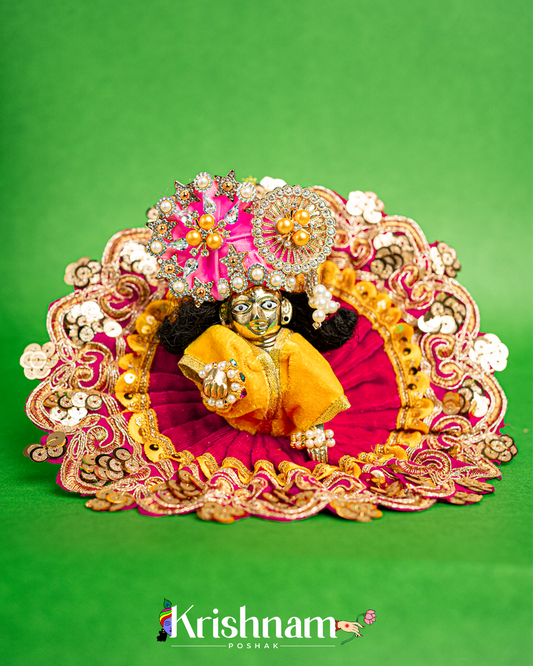 Velvet Pink Dress with Gota Patti Border Laddu Gopal (Pagdi Not Included)