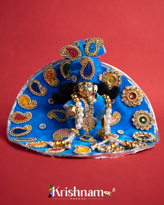 Blue Soft Velvet Heavy Laddu Gopal Dress (Pagdi & Patka Included)
