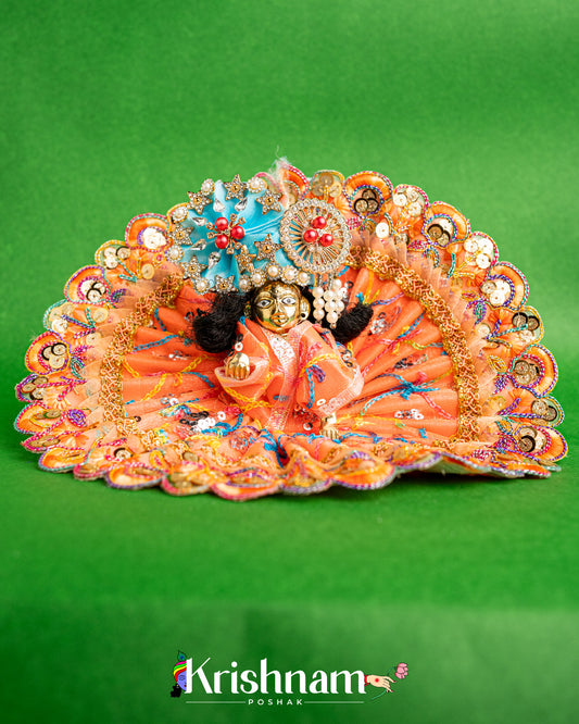 Net Orange Dress With Thread work For Laddu Gopal (Without Pagdi )