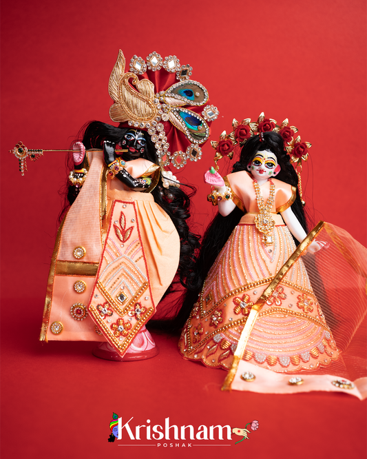 "Exquisite Handmade Peach Radha Krishna Dresses - Crafted with Love in Kolkata" (Dress Only) (Pagdi Not Included)