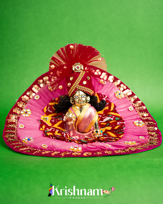 Pink Net Bandhej Dress for Laddu Gopal (Pagdi Included)