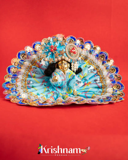 Net Blue Dress With Thread work For Laddu Gopal (Without Pagdi ) - Krishnam Poshak