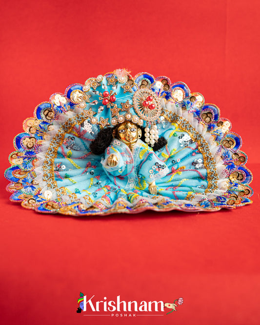 Net Blue Dress With Thread work For Laddu Gopal (Without Pagdi )