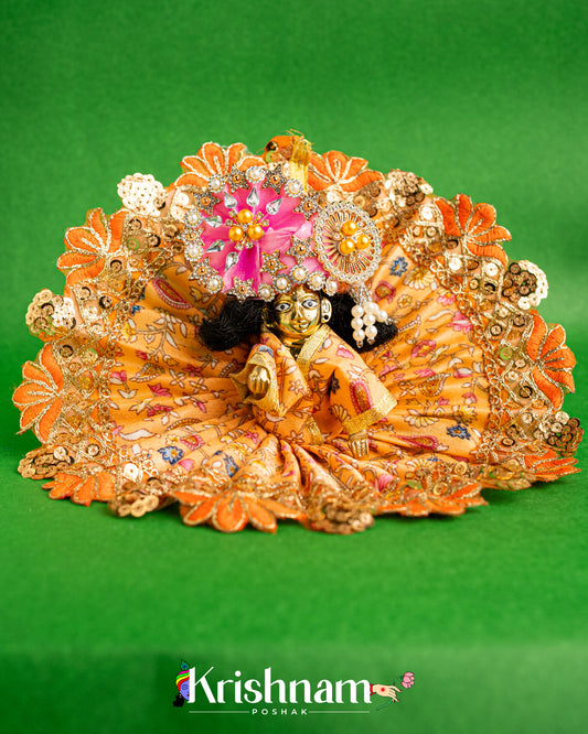 Orange Floral Dress For Laddu Gopal (Without Pagdi )