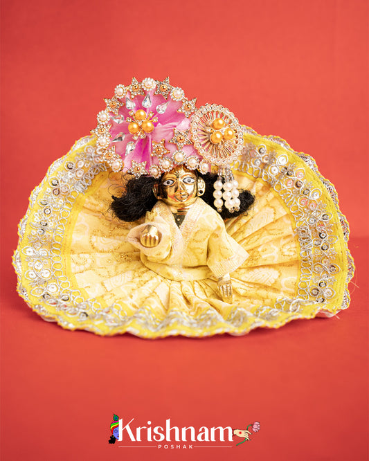 Cotton Yellow With Silver Work For Laddu Gopal (Without Pagdi )