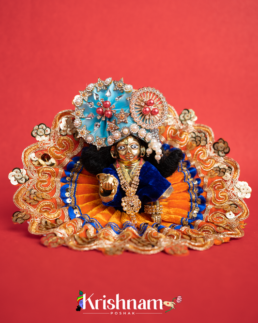 Velvet Orange Dress with Gota Patti Border Laddu Gopal (Pagdi Not Included)