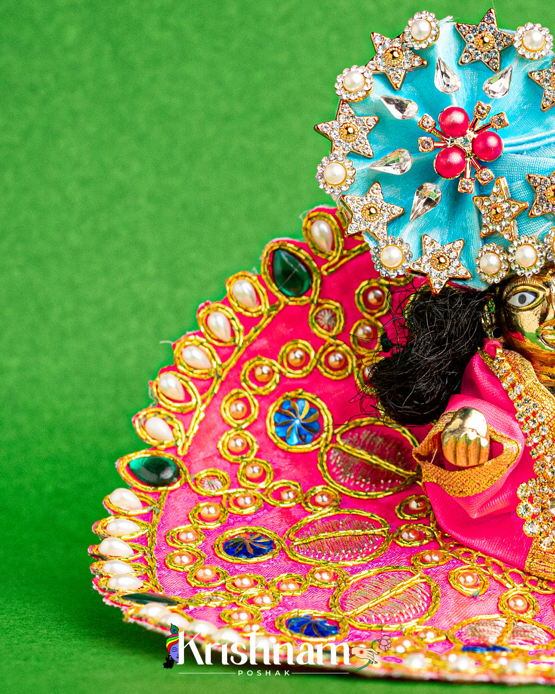 Pink Dress With Golden Work  For Laddu Gopal (Without Pagdi )