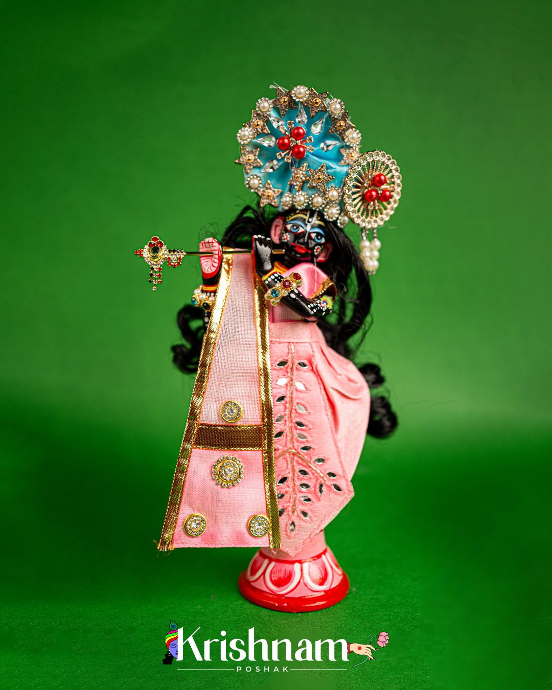 "Exquisite Handmade Baby Pink Radha Krishna Dresses - Crafted with Love in Kolkata" (Dress Only) (Pagdi Not Included)