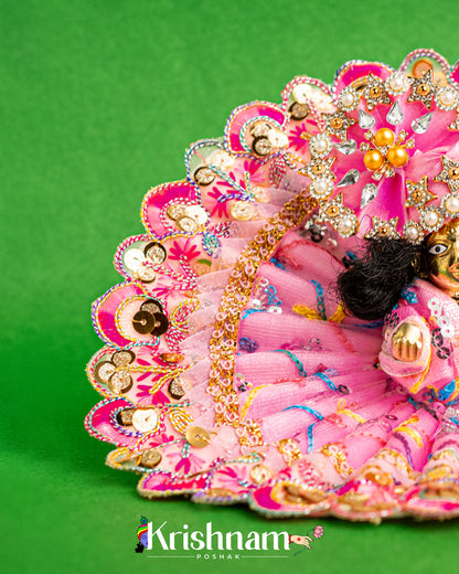 Net Pink Dress With Thread work For Laddu Gopal (Without Pagdi )