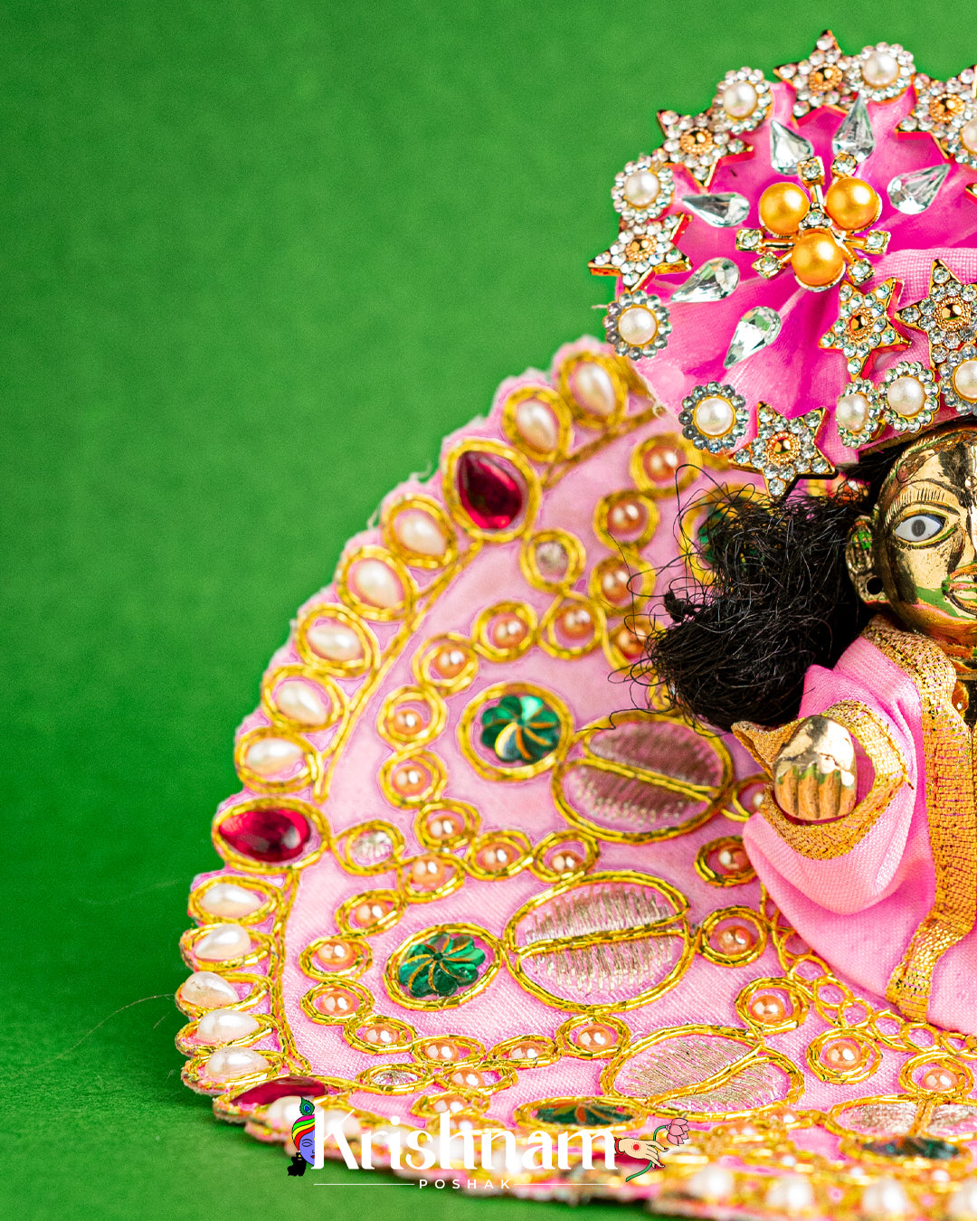 Baby Pink Dress With Golden Work For Laddu Gopal (without Pagdi )