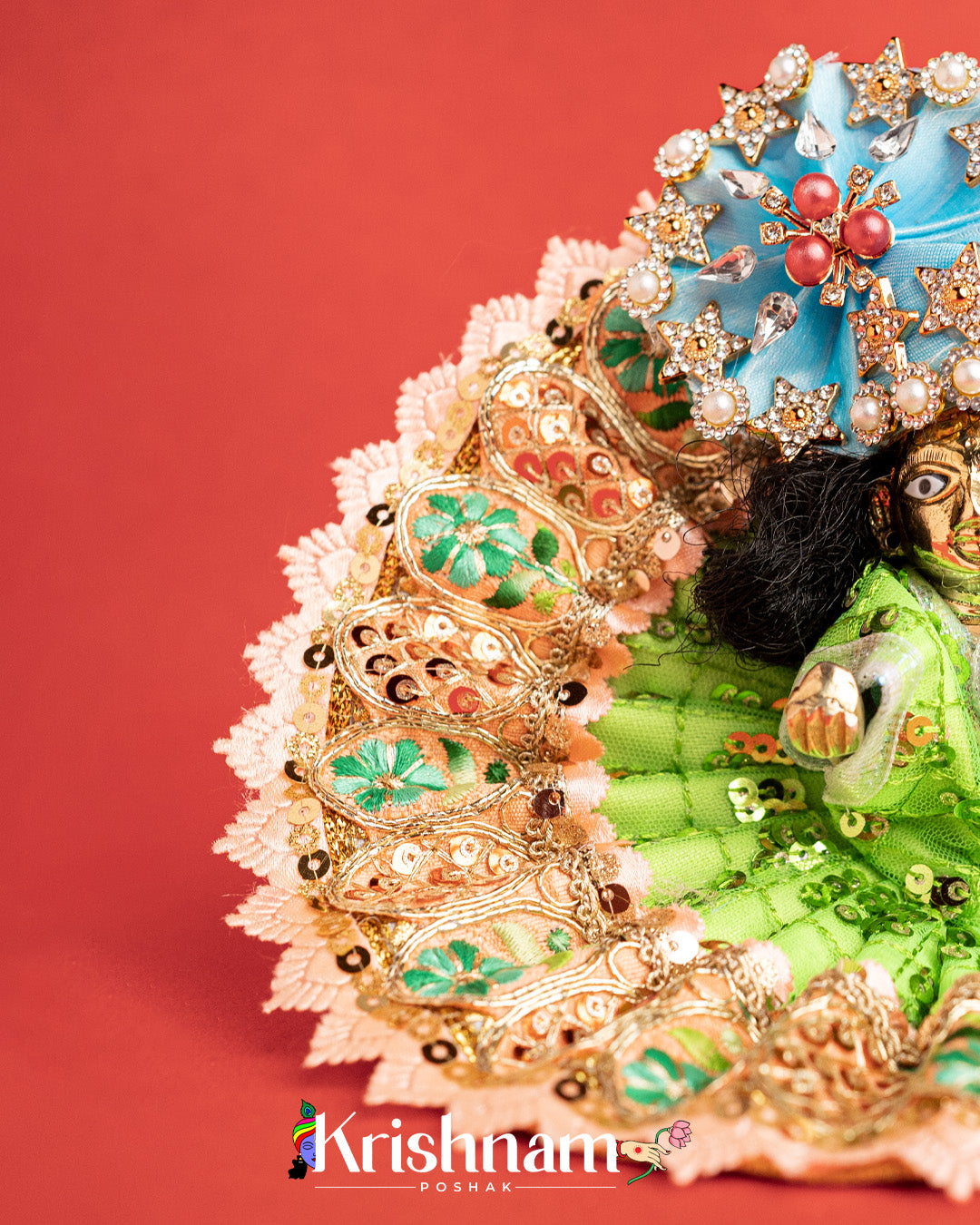 Green Net Dress For Laddu Gopal (Without Pagdi )
