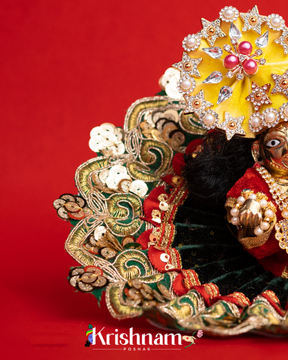 Velvet Green Dress with Gota Patti Border Laddu Gopal (Pagdi Not Included)
