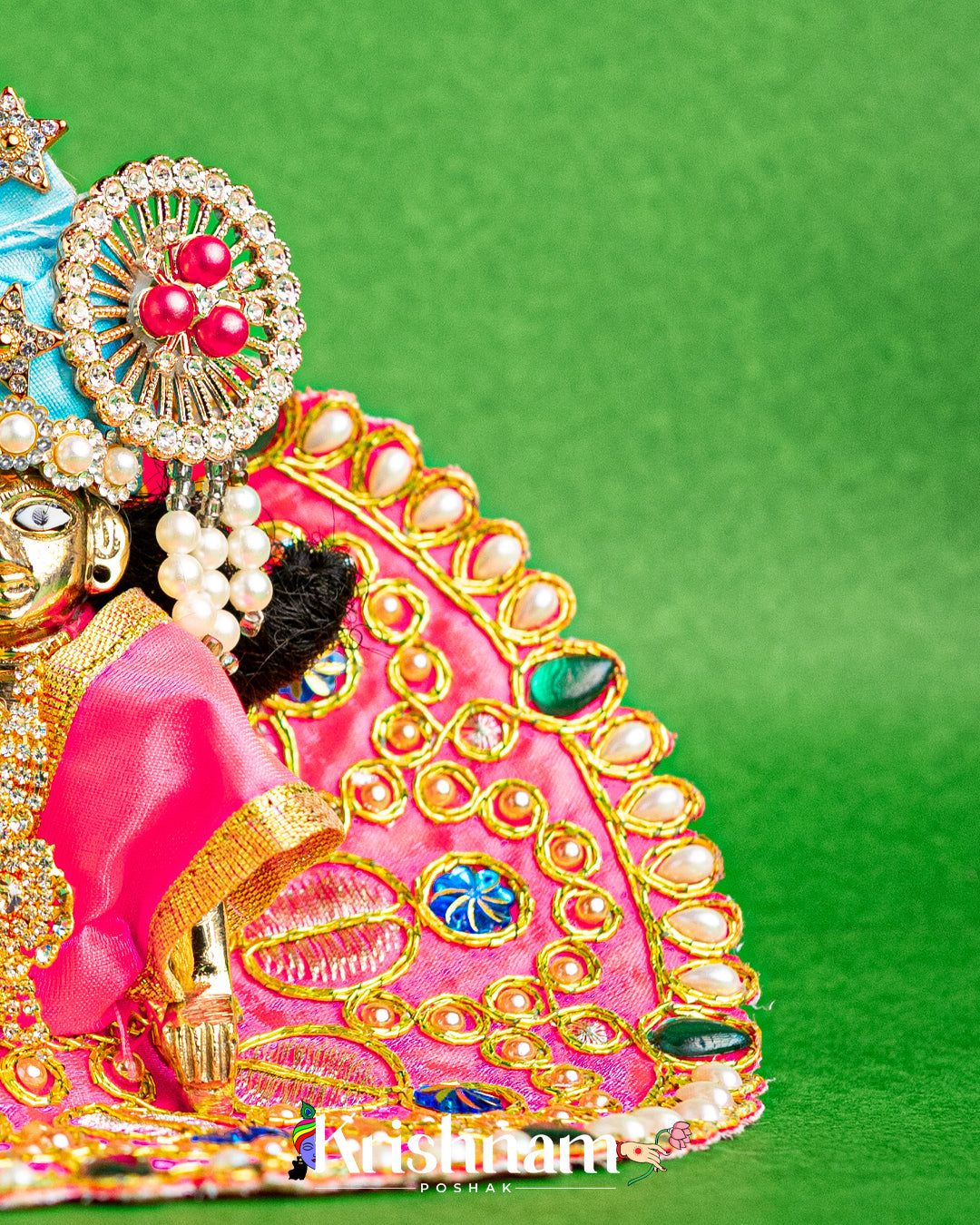 Pink Dress With Golden Work  For Laddu Gopal (Without Pagdi )
