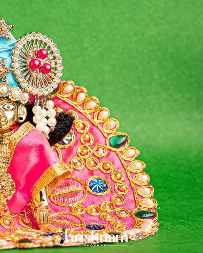 Pink Dress With Golden Work  For Laddu Gopal (Without Pagdi )