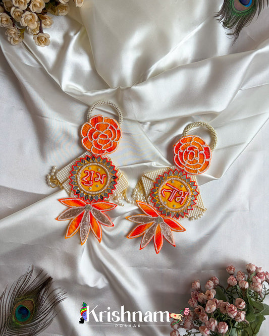 Orange Floral Shubh Labh Aesthetic Handmade Wall Hanging, Door Hanging, Toran for Festivals Decoration (Copy) Krishnam Poshak