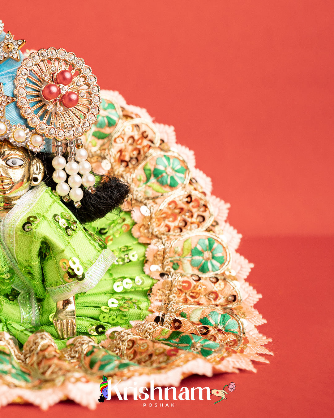 Green Net Dress For Laddu Gopal (Without Pagdi )