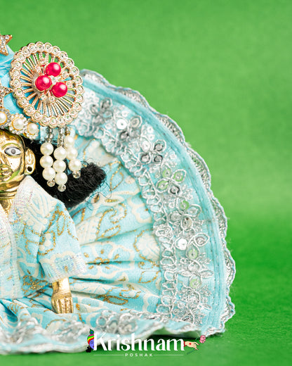 Cotton Sky Blue Dress With Silver Work For Laddu Gopal (Without Pagdi )