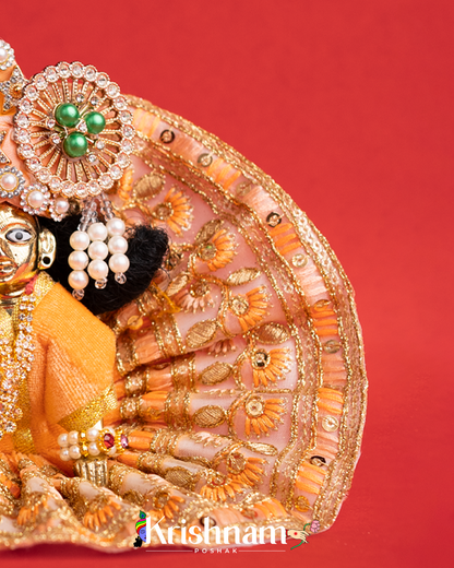 Velvet Peach Dress with Gota Patti Border Laddu Gopal (Pagdi Not Included)