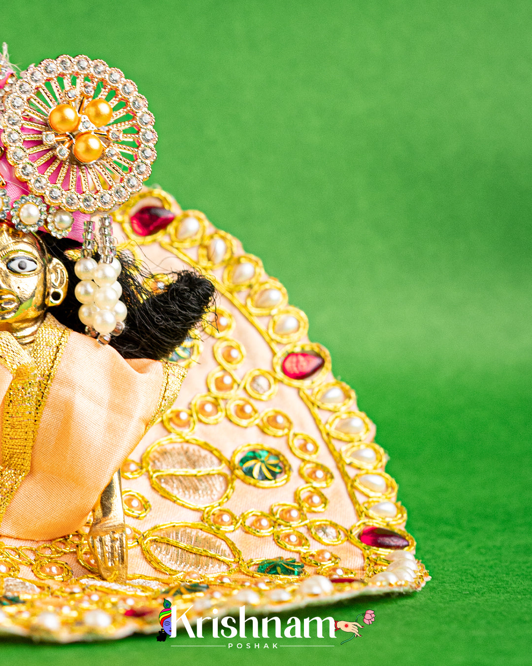 Beige Dress With Golden Work For Laddu Gopal (Without Pagdi )