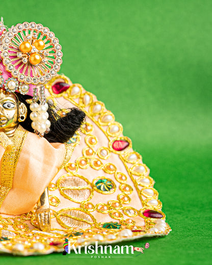 Beige Dress With Golden Work For Laddu Gopal (Without Pagdi )