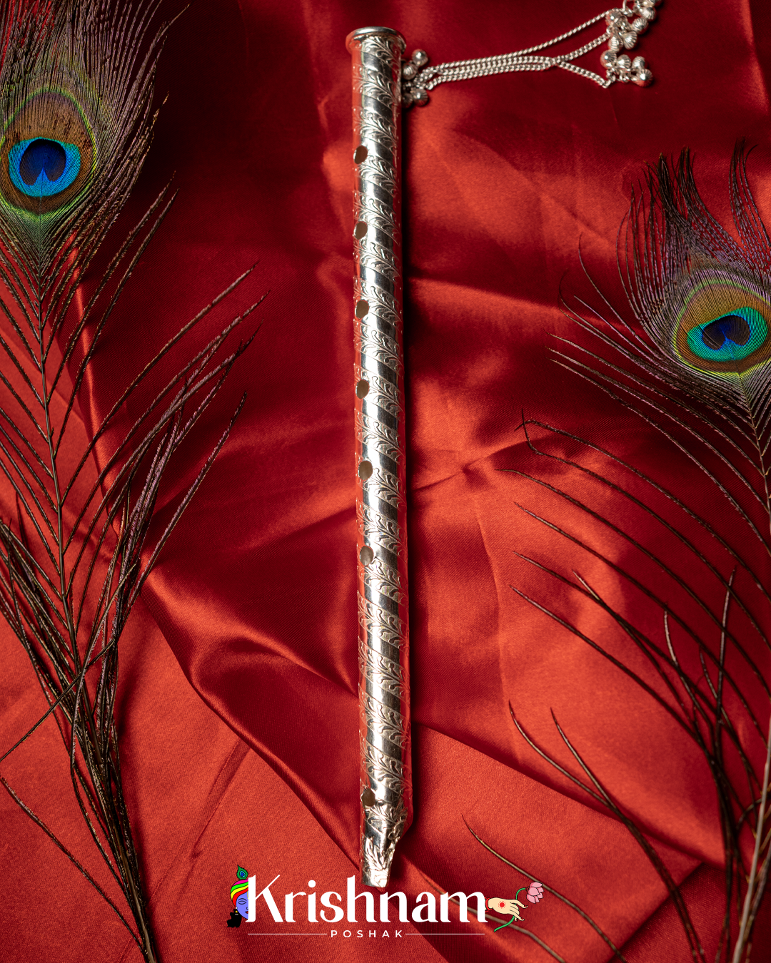 Elegant Holy Silver Handmade Lord Krishna flute, Laddu Gopala Flute (71 Grams Approx.)