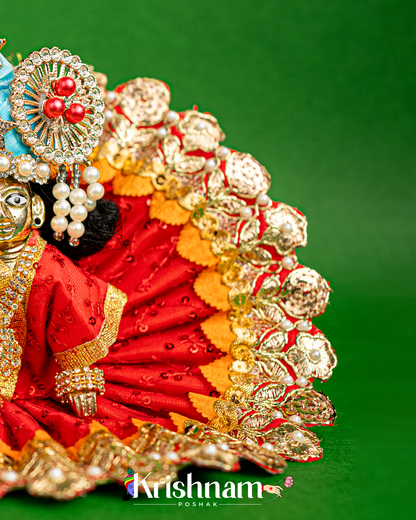 Red Dress With Gotta for Laddu Gopal (Pagdi Not Included)