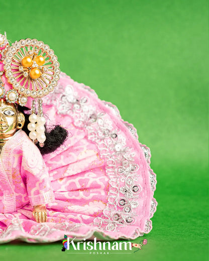 Cotton Baby Pink Dress With Silver Work For Laddu Gopal (Without Pagdi ) - Krishnam Poshak