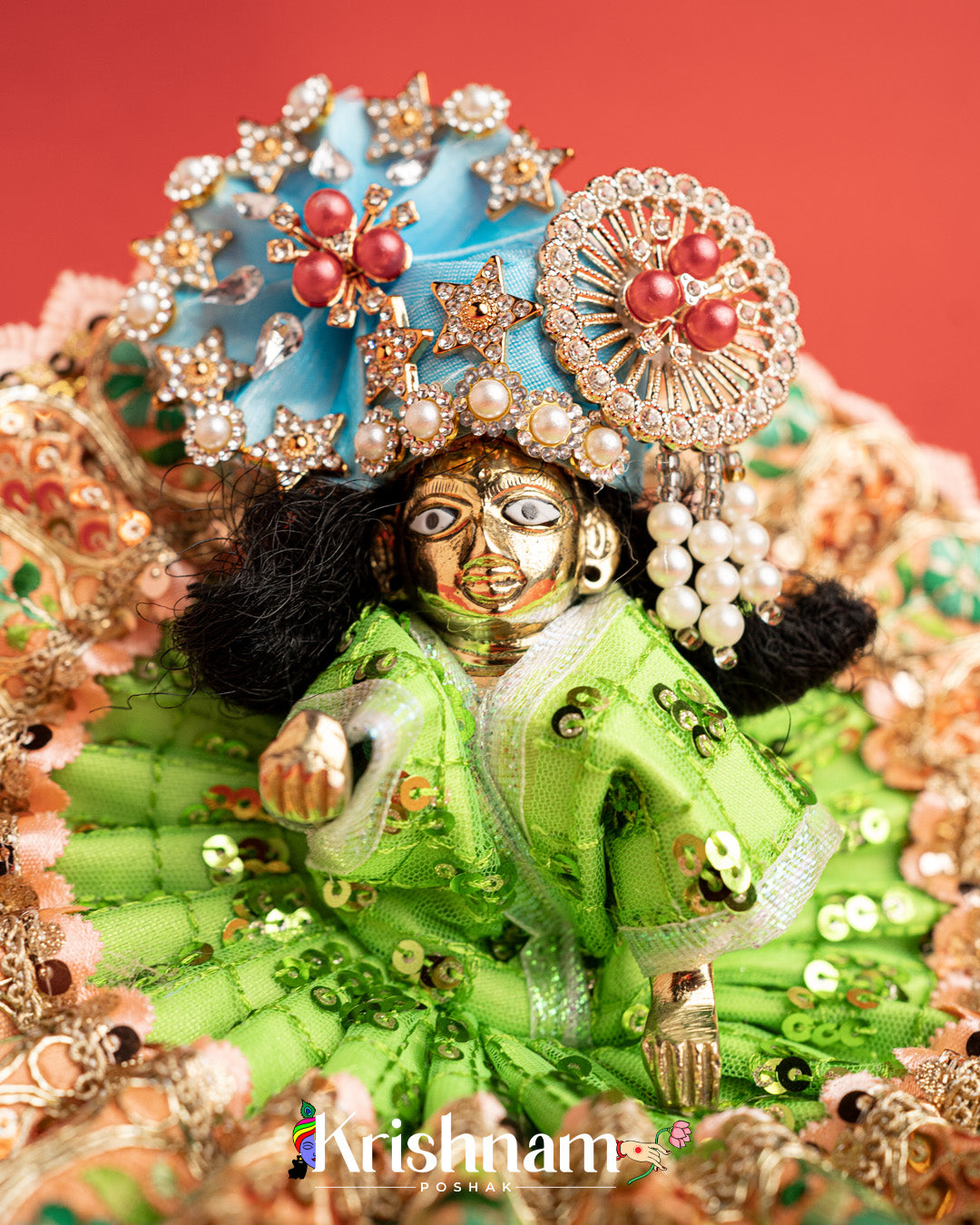 Green Net Dress For Laddu Gopal (Without Pagdi )