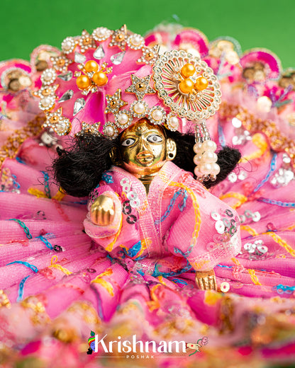 Net Pink Dress With Thread work For Laddu Gopal (Without Pagdi )