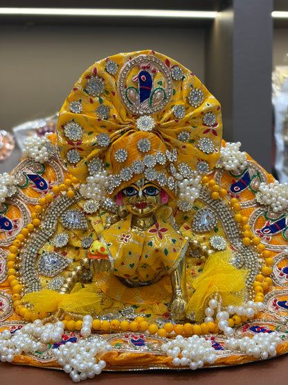 Yellow Peacock Heavy Lace Dress for Laddu Gopal