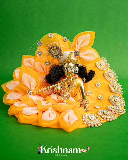 Orange Floral Net Dress for Laddu Gopal (Pagdi & Bansuri Included)