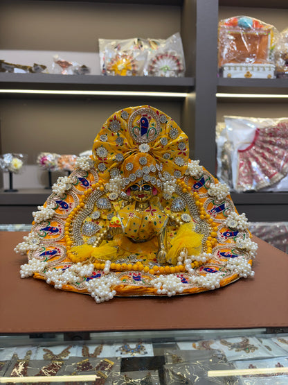 Yellow Peacock Heavy Lace Dress for Laddu Gopal