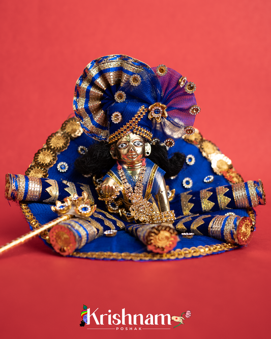 Dark Blue Net Dress for Laddu Gopal (Pagdi & Bansuri Included)