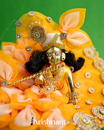 Orange Floral Net Dress for Laddu Gopal (Pagdi & Bansuri Included)