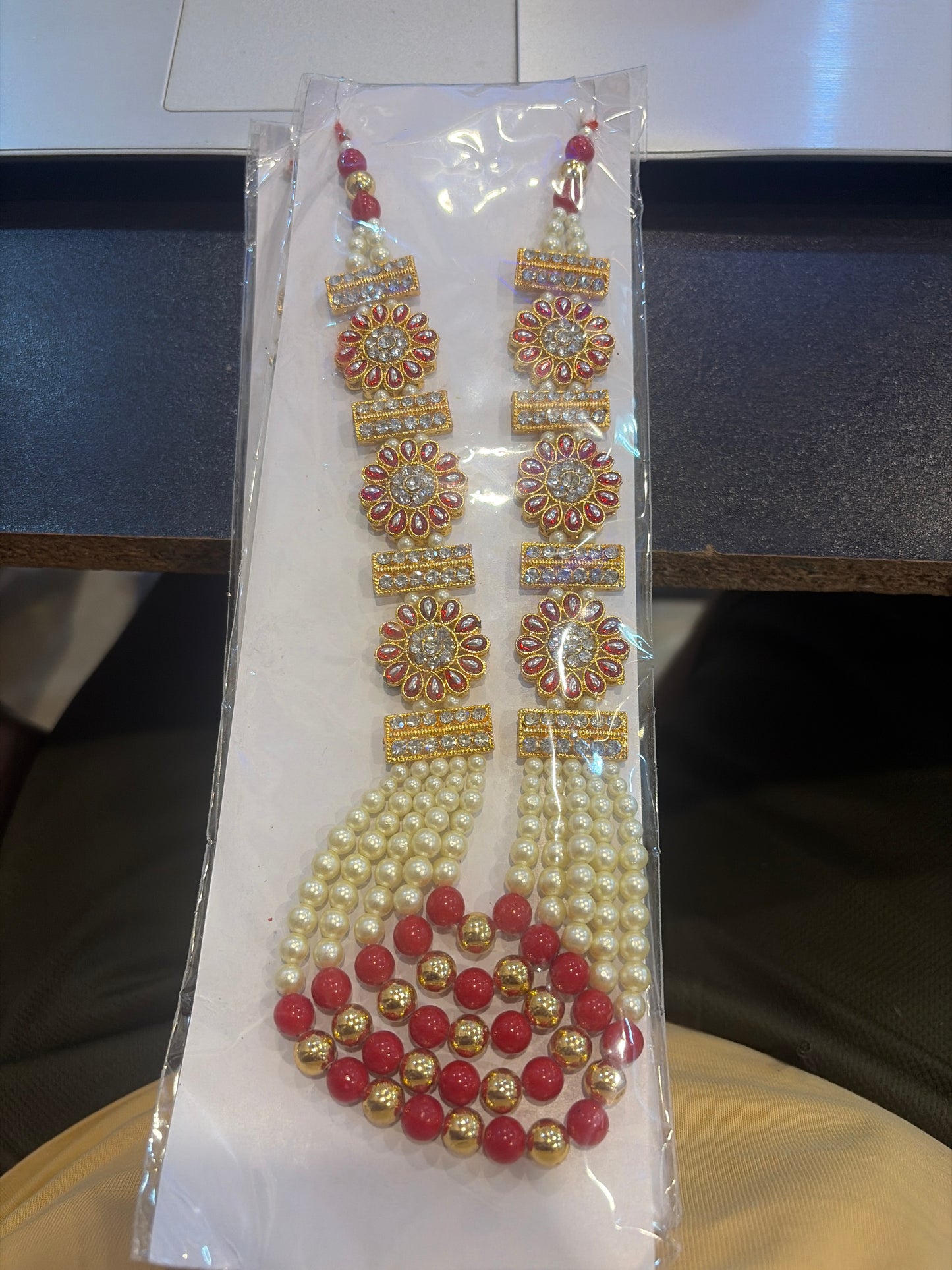 Moti Flower Strip AD Stone Heavy Jewellery (10 Inch Mala length)