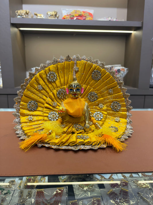 Yellow Frill Heavy Dress Laddu Gopal Dresses, Radha Krishna, Kahtushyam ji & Mata Rani (Pagdi Not Included)