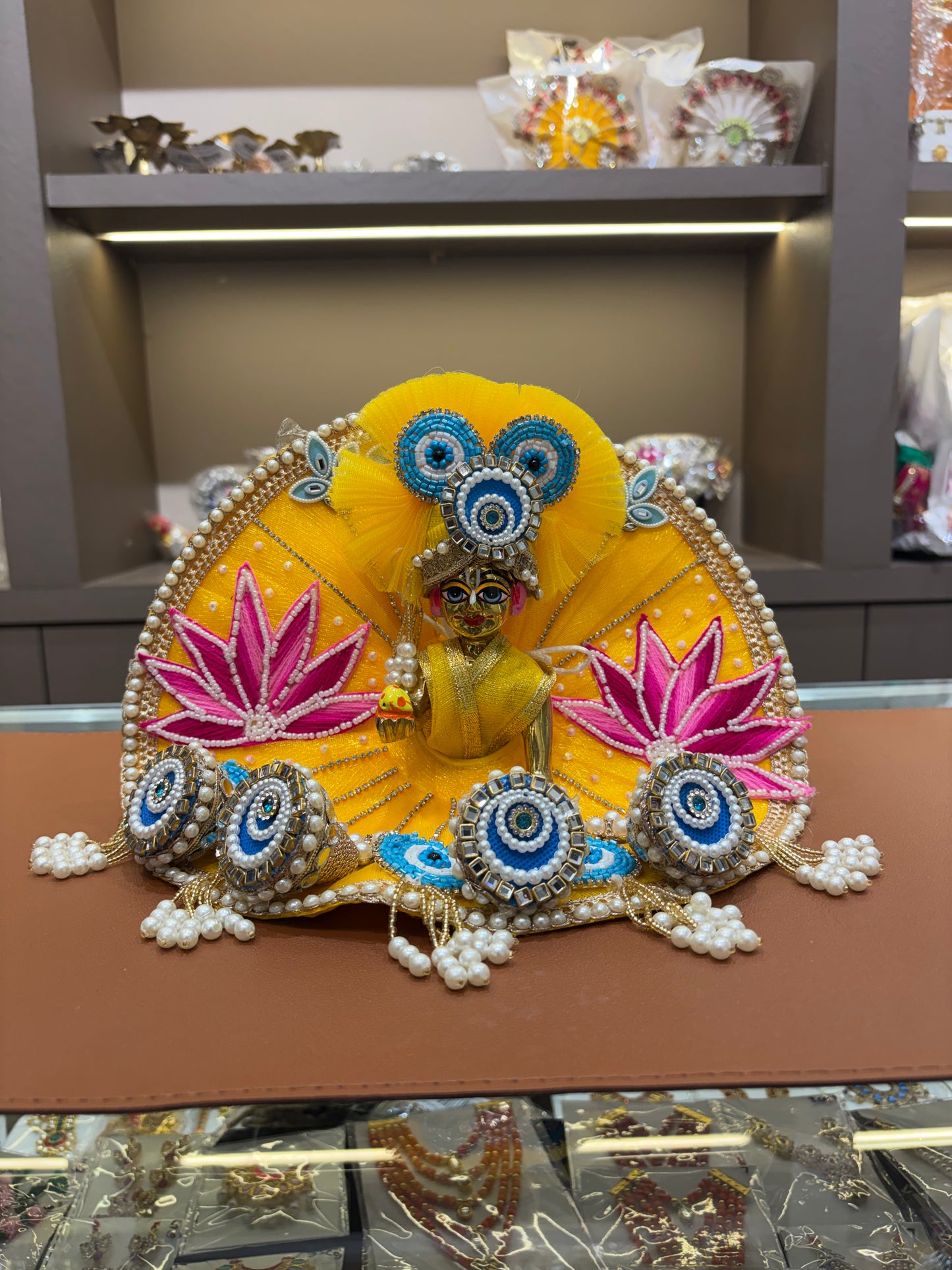 Yellow Lotus Dress Net Laddu Gopal Dresses & Radha Krishna (Pagdi Included)