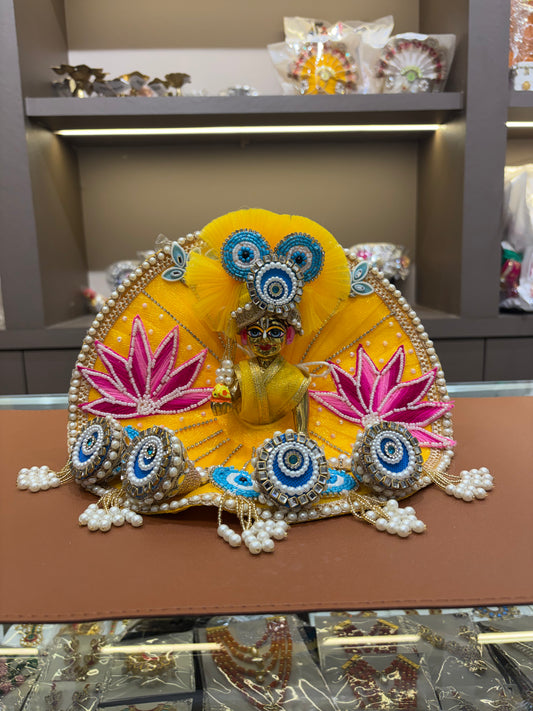 Yellow Lotus Dress Net Laddu Gopal Dresses & Radha Krishna (Pagdi Included)